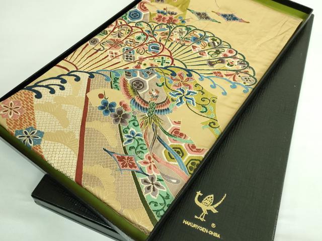 平和屋本店■極上　西陣　白綾苑大庭　六通柄袋帯　鳳凰吉祥花文　金糸　共箱付き　逸品　DZAA6130kh5