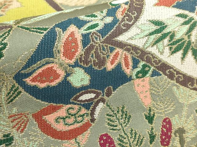 平和屋本店□極上 西陣 白綾苑大庭 六通柄袋帯 唐織 熨斗