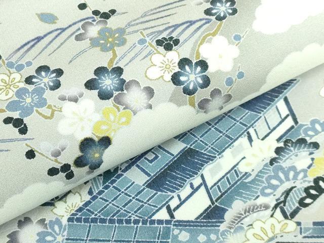 平和屋本店□極上 全通柄袋帯 藍 風景花文 逸品 DZAA6152kh5