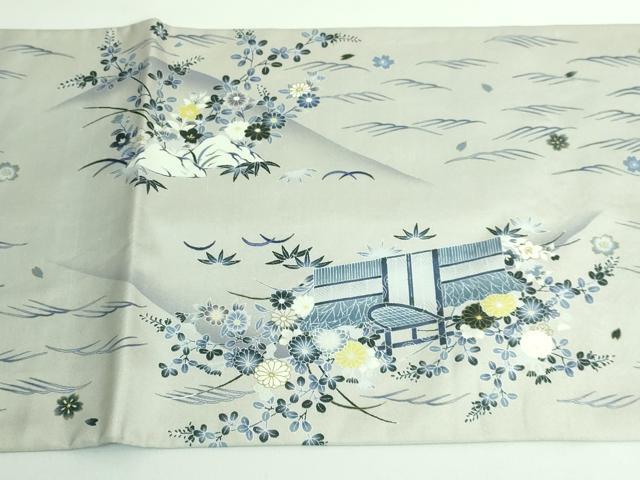 平和屋本店■極上　全通柄袋帯　藍　風景花文　逸品　DZAA6152kh5 平和屋本店□極上 全通柄袋帯 藍 風景花文 逸品 DZAA6152kh5 袋帯