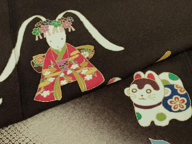 辻村寿三郎　ジュサブロー　振袖　兎　舞桜　帯、長襦袢、小物付き 辻村寿三郎 ジュサブロー 振袖 兎 舞桜 帯、長襦袢、小物付き