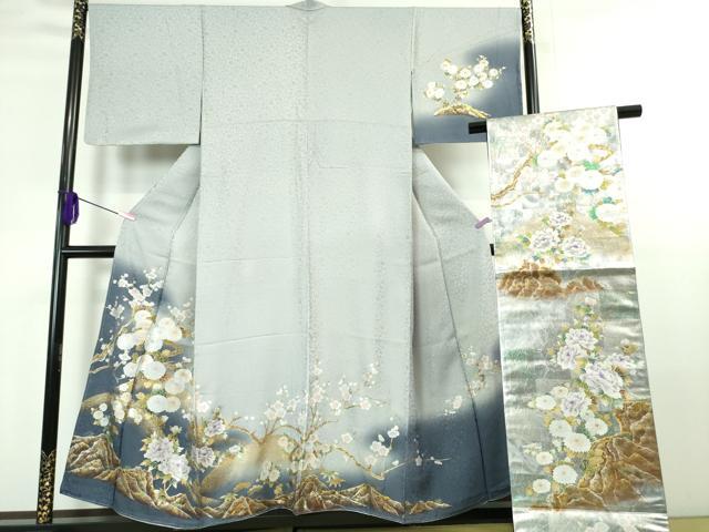 平和屋本店■極上　訪問着・袋帯セット　お召地　吉祥花文　暈し染め　金彩　逸品　未使用　DZAA6185kh5
