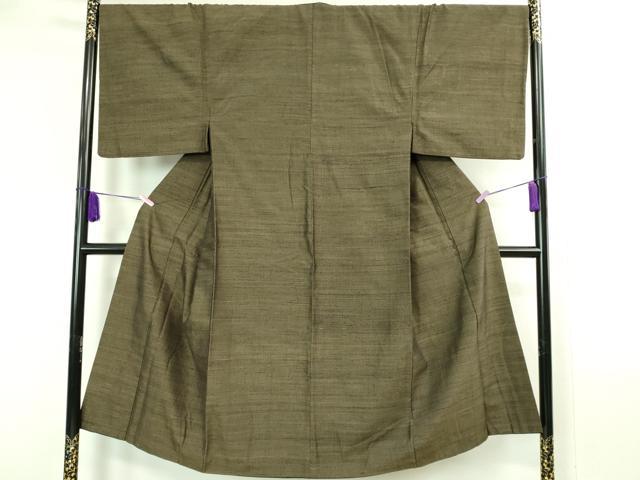 平和屋本店□極上 男性 結城紬 杢 アンサンブル 色無地 仙斎茶色 逸品