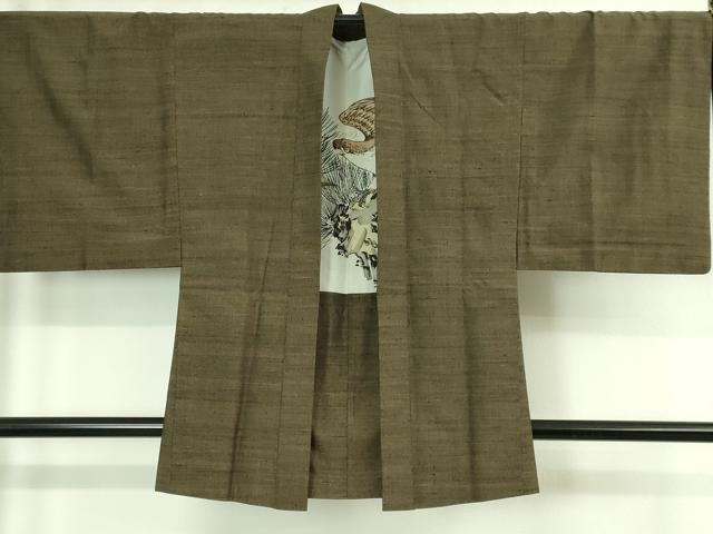 平和屋本店■極上　男性　結城紬　杢　アンサンブル　色無地　仙斎茶色　逸品　DZAA6200kh5 平和屋本店□極上 男性 結城紬 杢 アンサンブル 色無地 仙斎茶色 逸品