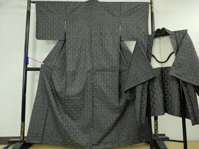 平和屋本店■希少　本場大島紬　龍郷絣　秋名バラ　アンサンブル　羽織セット　逸品　DZAA6201kh5