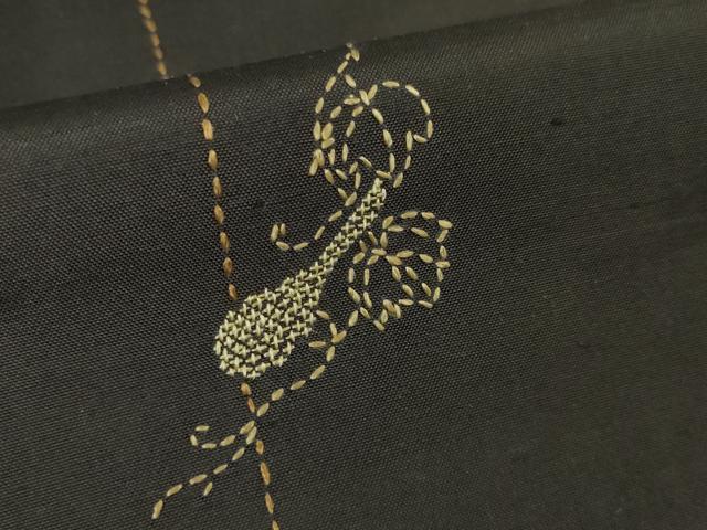 平和屋本店●極上　紬屋吉平　玉糸手織　一徳紬　刺繍　刺し子　瓢箪　証紙付き　逸品　DZAA6218kh6 平和屋本店○極上 紬屋吉平 玉糸手織 一徳紬 刺繍 刺し子 瓢箪 証紙