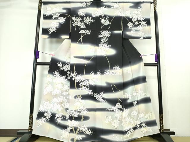 平和屋本店■極上　訪問着　枝桜　黒地　暈し染め　逸品　未使用　DZAA6235kh5