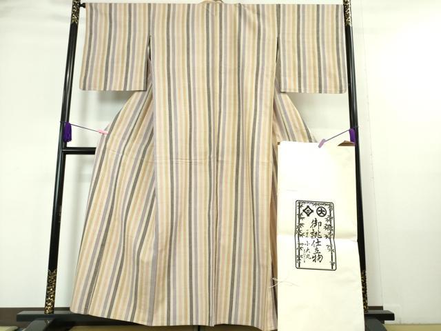 平和屋本店■極上　本場結城紬　重要無形文化財　単衣　間道　小大丸扱い　たとう紙・証紙付き　逸品　DZAA6239kh5