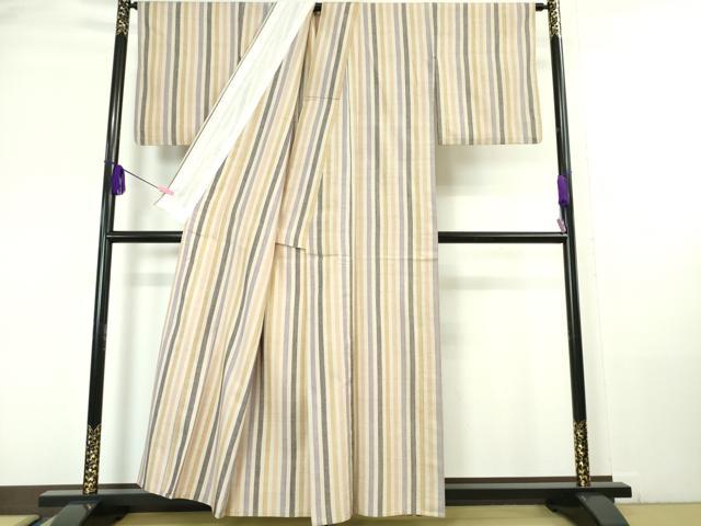 平和屋本店■極上　本場結城紬　重要無形文化財　単衣　間道　小大丸扱い　たとう紙・証紙付き　逸品　DZAA6239kh5_1
