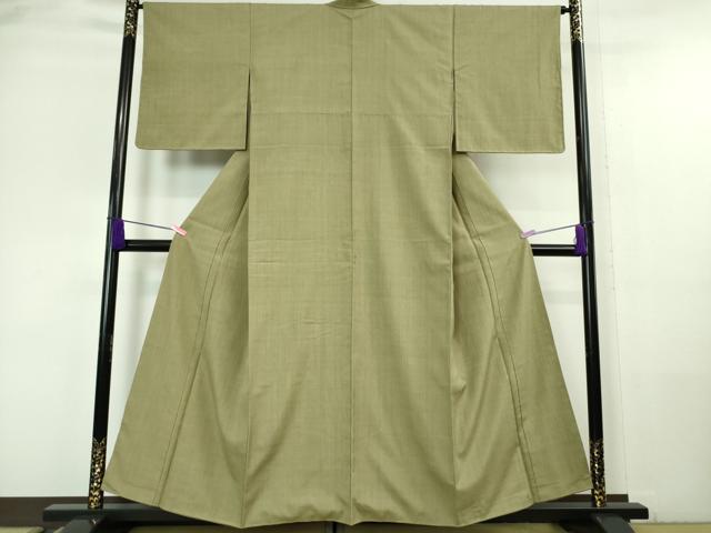 平和屋本店□極上 本場結城紬 重要無形文化財 色無地 利休茶色地 