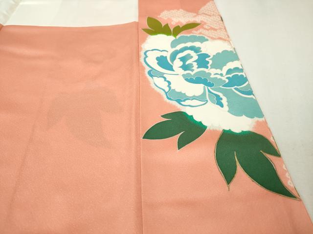 平和屋本店■極上　創業460年・千總　振袖・長襦袢(袷)セット　駒刺繍　絞り　鴛鴦花文　一斤染色地　金彩　逸品　DZAA6246kh5