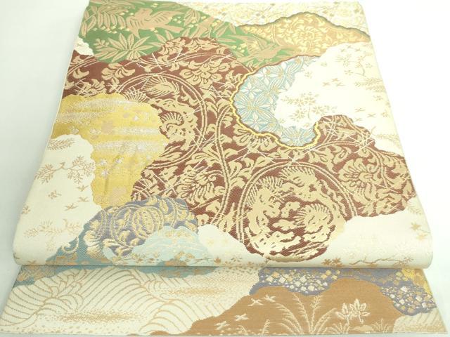 平和屋本店■極上　西陣　川島織物　六通柄　本袋帯　名物裂花鳥文　金糸　逸品　DZAA6256kh5