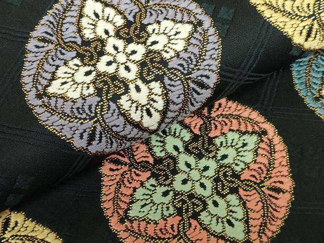 平和屋本店□極上 九寸名古屋帯 唐織 花菱丸文 黒地 金糸 逸品 DZAA6274kh5