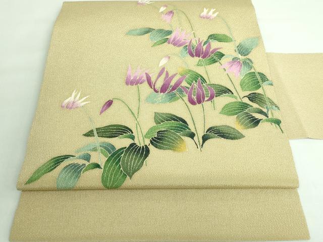 平和屋本店■極上　九寸名古屋帯　竜胆　薄い桑染色地　鬼しぼ縮緬　逸品　DZAA6276kh5