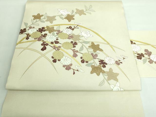 平和屋本店■極上　塩瀬　九寸名古屋帯　枝花文　象牙色地　金彩　逸品　DZAA6277kh5