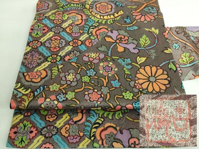 平和屋本店■極上　初代 染人・山岡古都　首里琉染　九寸名古屋帯　鍛匠織　更紗花文　逸品　DZAA6299kh5