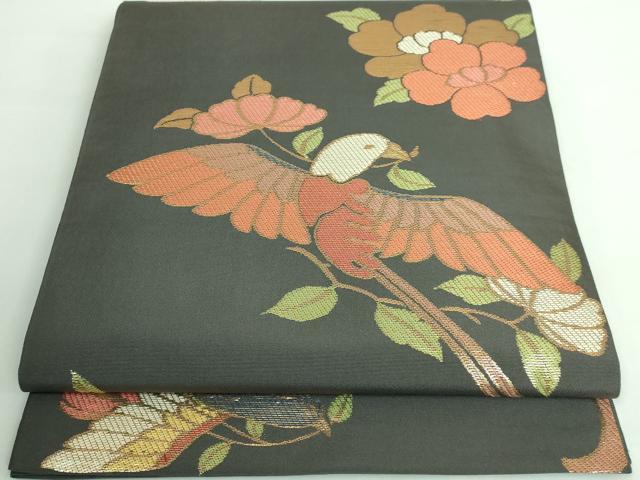 平和屋本店■極上　洛風林　工芸帯地　六通柄　本袋帯　花喰い鳥　羊羹色地　金糸　逸品　DZAA6311kh5