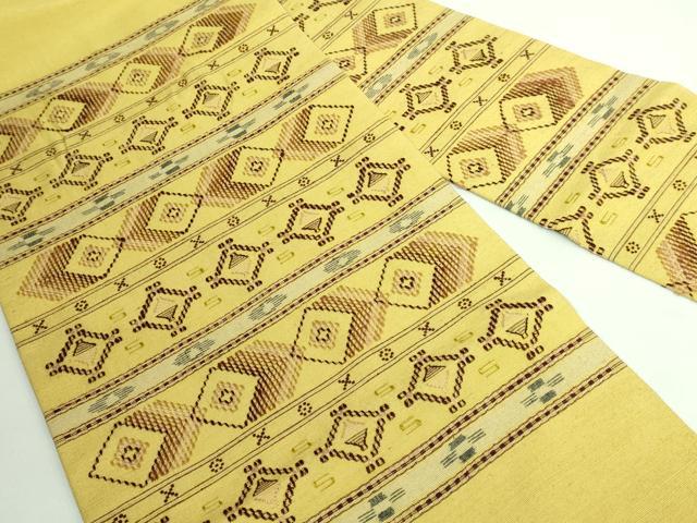 平和屋本店□極上 本場琉球 読谷山花織 紬地 九寸名古屋帯 芥子色地