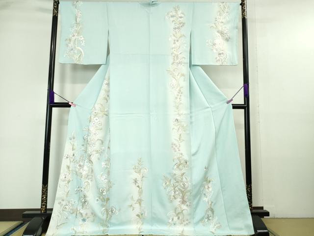 平和屋本店■極上　中国三大刺繍　相良刺繍　総手刺繍　訪問着　花唐草文　白藍色地　暈し染め　銀糸　ロング丈　逸品　DZAA6335kh5