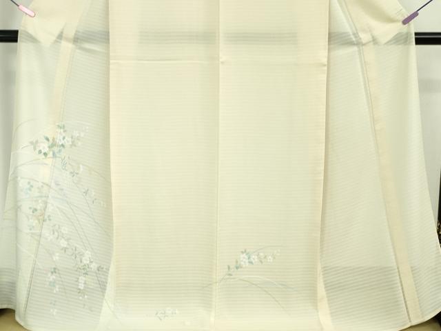 平和屋本店■極上　夏物　訪問着　変わり絽　枝花　短冊　鳥の子色地　暈し染め　逸品　DZAA6336kh5 平和屋本店□極上 夏物 訪問着 変わり絽 枝花 短冊 鳥の子色地