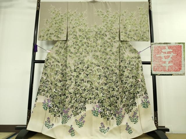 平和屋本店■極上　ファッションデザイナー 花井幸子　訪問着　刺繍　萩　桔梗　暈し染め　金彩　逸品　DZAA6346kh5