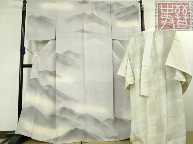 平和屋本店■極上　本加賀友禅作家　鶴見晋史　訪問着・長襦袢　山風景　白藤色地　暈し染め　証紙付き　逸品　未使用　DZAA6371kh5 平和屋本店□極上 本加賀友禅作家 鶴見晋史 訪問着・長襦袢 山風景