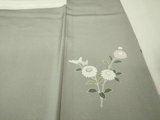 平和屋本店□極上 訪問着 友禅 駒刺繍 雪輪草花文 薄鈍色地