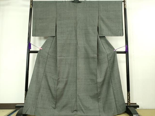 平和屋本店■極上　紬　単衣　横縞　藍墨茶色地　逸品　DZAA6387kh5 平和屋本店□極上 紬 単衣 横縞 藍墨茶色地 逸品 DZAA6387kh5