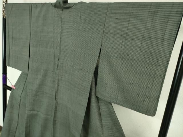 平和屋本店□極上 紬 単衣 横縞 藍墨茶色地 逸品 DZAA6387kh5