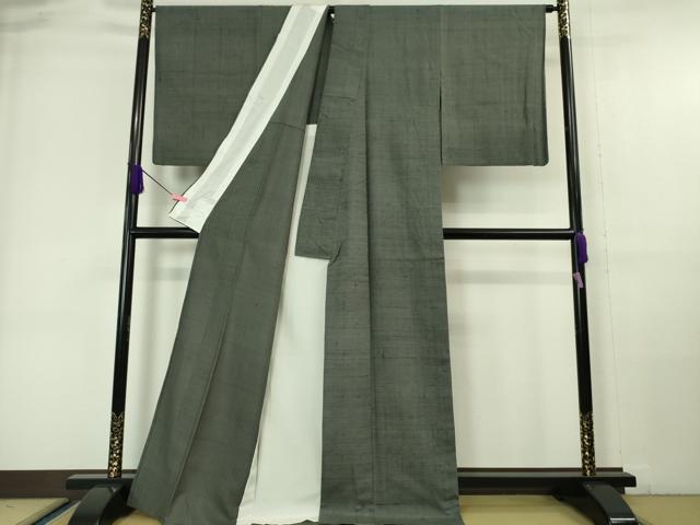 平和屋本店■極上　紬　単衣　横縞　藍墨茶色地　逸品　DZAA6387kh5 平和屋本店□極上 紬 単衣 横縞 藍墨茶色地 逸品 DZAA6387kh5