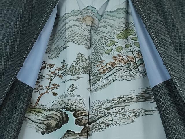 平和屋本店□極上 男性 本場大島紬 白大島 アンサンブル キングサイズ  