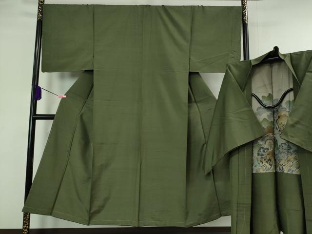 平和屋本店■極上　男性　紬　アンサンブル　長羽織　色無地　岩井茶色　逸品　未使用　DZAA6400kh5