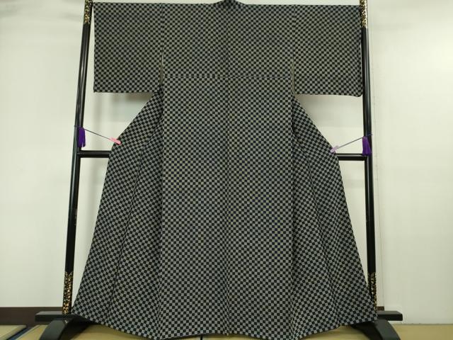 平和屋本店■極上　藍造り国選定無形文化財　藍師・佐藤昭人　藍香房　小紋　市松文様　逸品　DZAA6431kh5