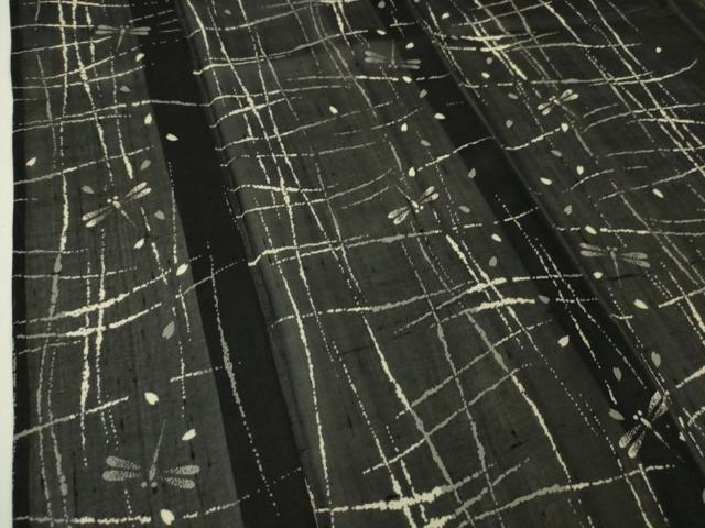 平和屋本店□極上 夏物 絹芭蕉 紗紬 蜻蛉 とんぼ 黒地 逸品 DZAA6436kh5