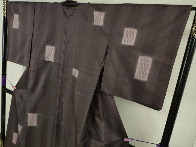 平和屋本店□極上 十日町 名門青柳謹製 赤城紬 単衣 絞り 草木染 黒