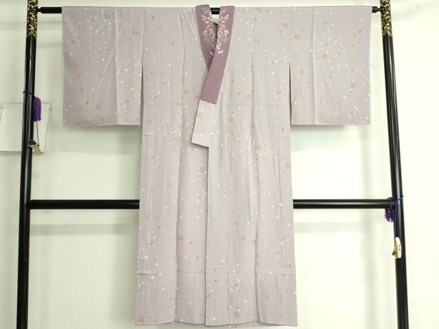 平和屋本店■上質な長襦袢　無双仕立て　舞桜　江戸鼠色地　逸品　未使用　DZAA6484kh5