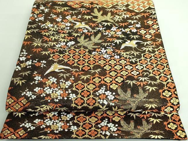 平和屋本店■極上　西陣　河合美術織物謹製　六通柄袋帯　唐織　松竹梅　飛鶴花文　金糸　逸品　DZAA6509kh5