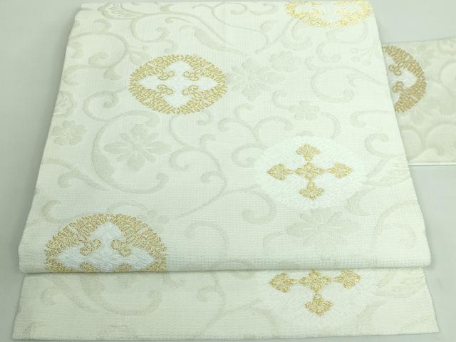 平和屋本店■極上　西陣　佐々木染織謹製　九寸名古屋帯　唐織　花唐草菱文　金糸　証紙付き　逸品　新品　DZAA6529kh5