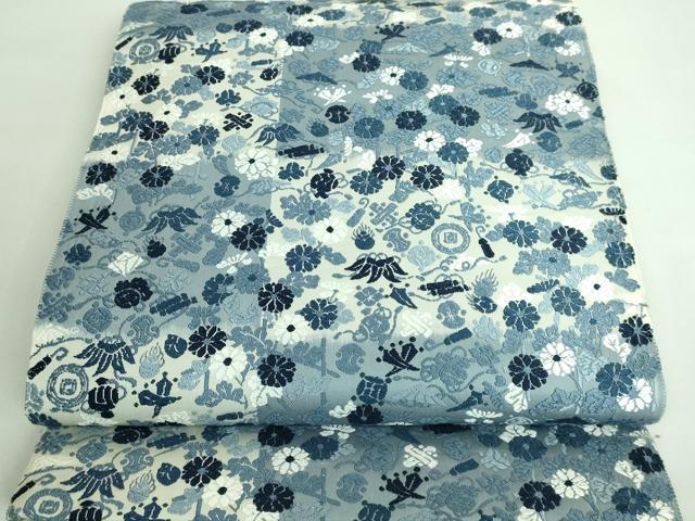 平和屋本店■極上　六通柄袋帯　唐織　藍染　浮文錦　宝尽くし花文　逸品　DZAA6543kh5
