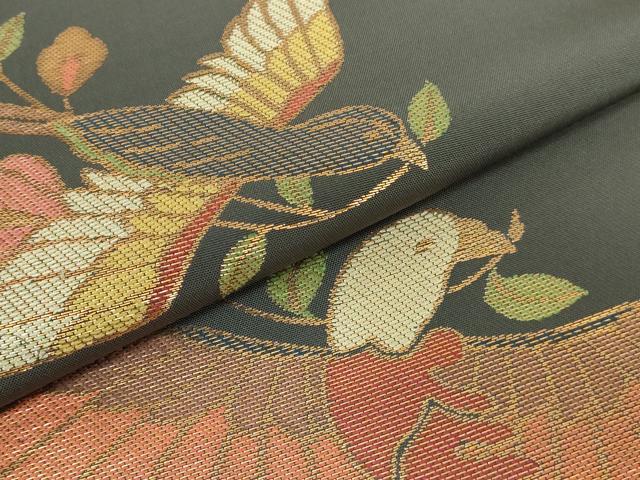 平和屋本店■極上　洛風林　工芸帯地　六通柄　本袋帯　花喰い鳥　金糸　逸品　DZAA6546kh5 平和屋本店□極上 洛風林 工芸帯地 六通柄 本袋帯 花