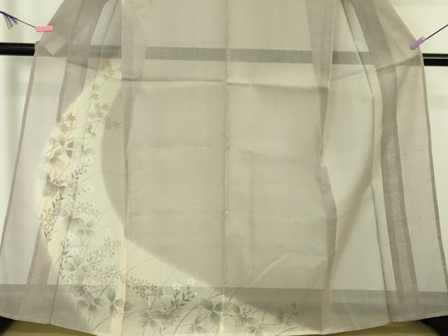 平和屋本店□極上 夏物 訪問着 紗紬 手描き 秋草 楓 鴇鼠色