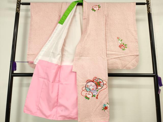 405ag68■七五三 七歳 女児 着物&袋帯&長襦袢 扇 金駒刺繍■状態良好 405ag68□七五三 七歳 女児 着物&袋帯&長襦袢 扇 金駒刺繍□