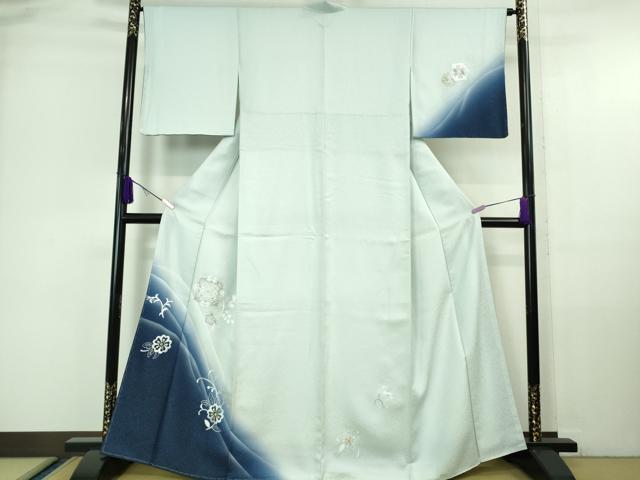 平和屋本店□極上 訪問着 刺繍 草花文 暈し染め 金銀糸 銀