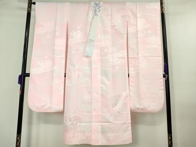 平和屋本店■極上 振袖・長襦袢(無双仕立て・半衿刺繍)・袋帯 3点セット　駒刺繍　枝垂れ桜　暈し染め　金彩　銀通し地　逸品　DZAA6608kh5 平和屋本店□極上 振袖・長襦袢(無双仕立て・半衿刺繍)・袋帯 3点セット