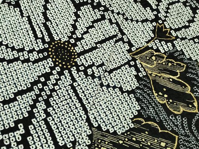 平和屋本店□極上 振袖 絞り 菊 黒地 金彩 逸品 DZAA6610kh5 