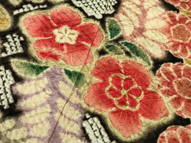 平和屋本店□極上 振袖 絞り 草花文 金彩 逸品 DZAA6611kh5 