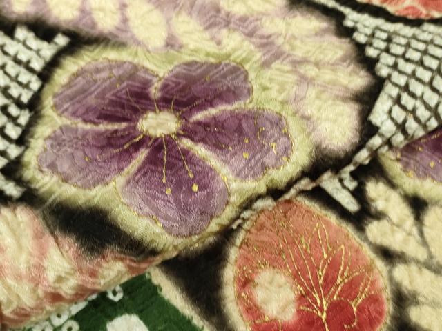 平和屋本店□極上 振袖 絞り 草花文 金彩 逸品 DZAA6611kh5 