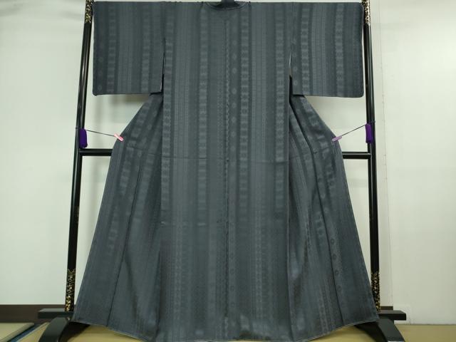 平和屋本店□極上 無地小紋 瑞雪 消炭色 さが美扱い 反端付き 逸品