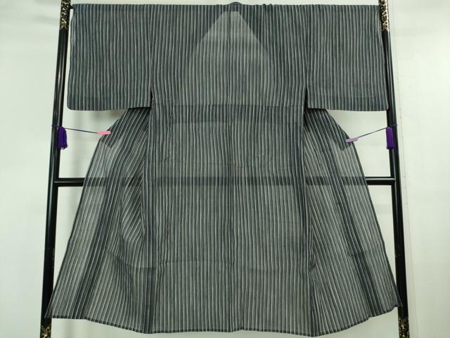 平和屋本店□極上 男性 夏物 本場小千谷ちぢみ 縞 麻 反端付き 逸品