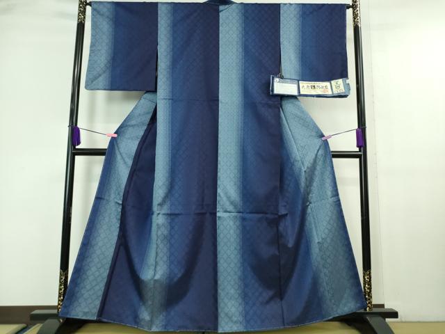 平和屋本店■極上　藍造り国選定無形文化財　藍師・佐藤昭人　紬　花織　天然阿波藍　証紙付き　逸品　未使用　DZAA6634kh5